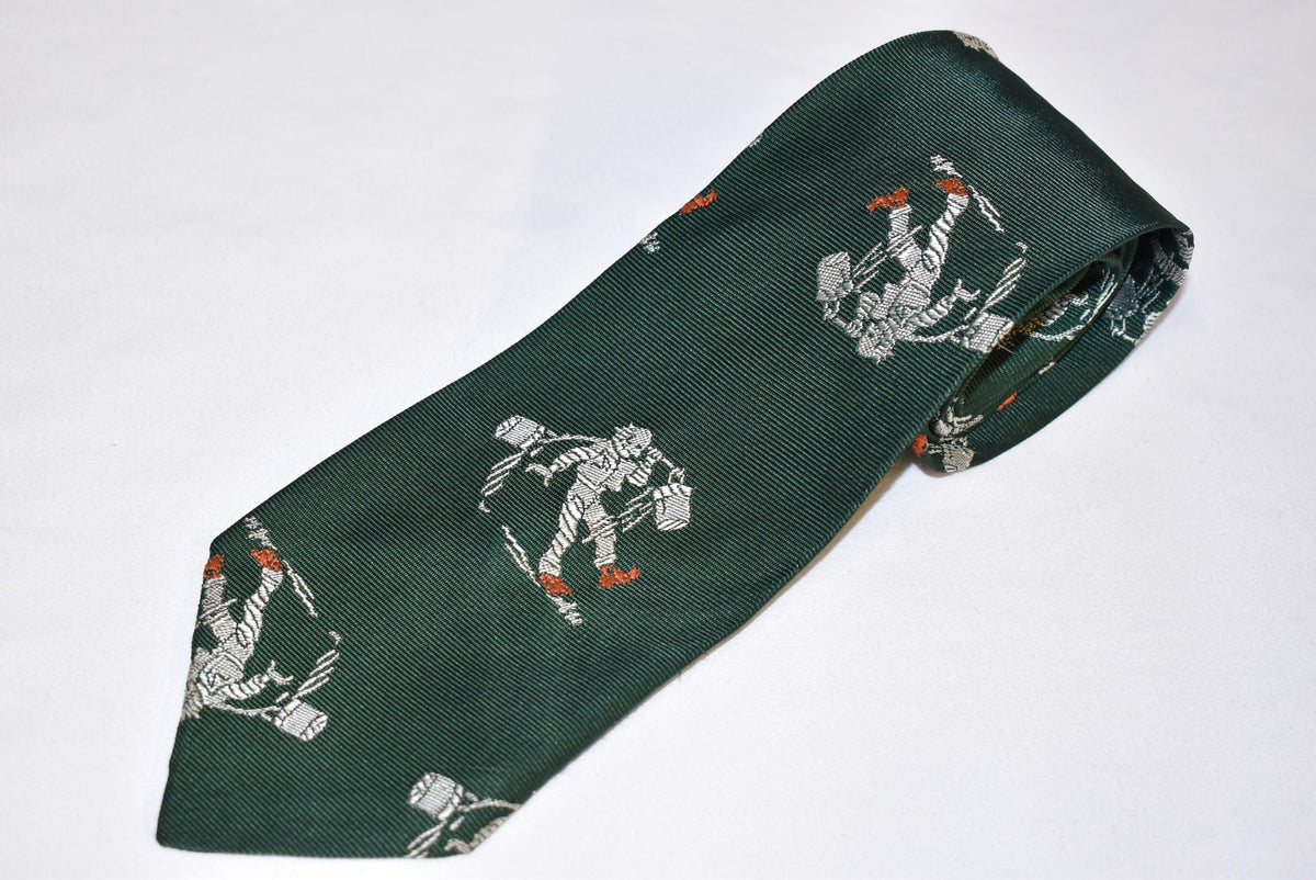 80s Dark Green Farmer Man Jacquard Necktie