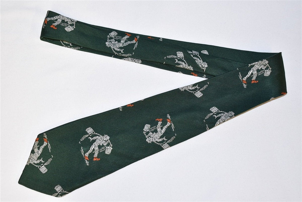 80s Dark Green Farmer Man Jacquard Necktie
