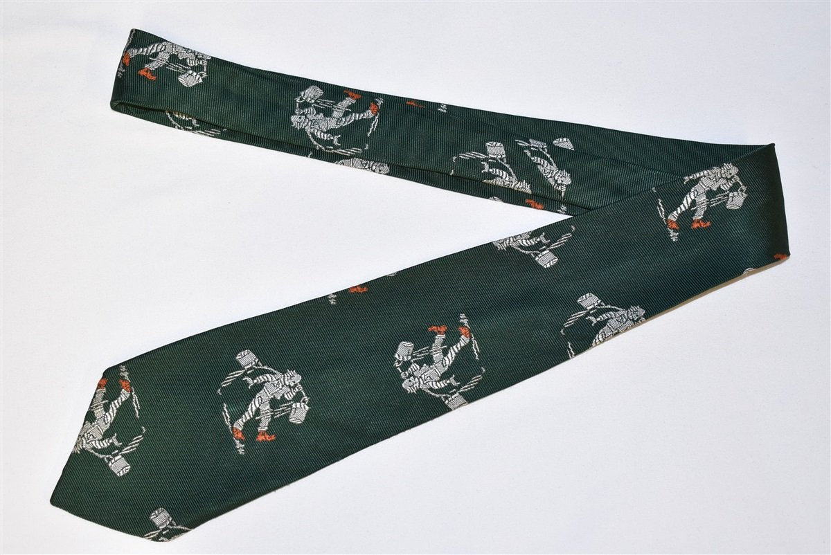 80s Dark Green Farmer Man Jacquard Necktie