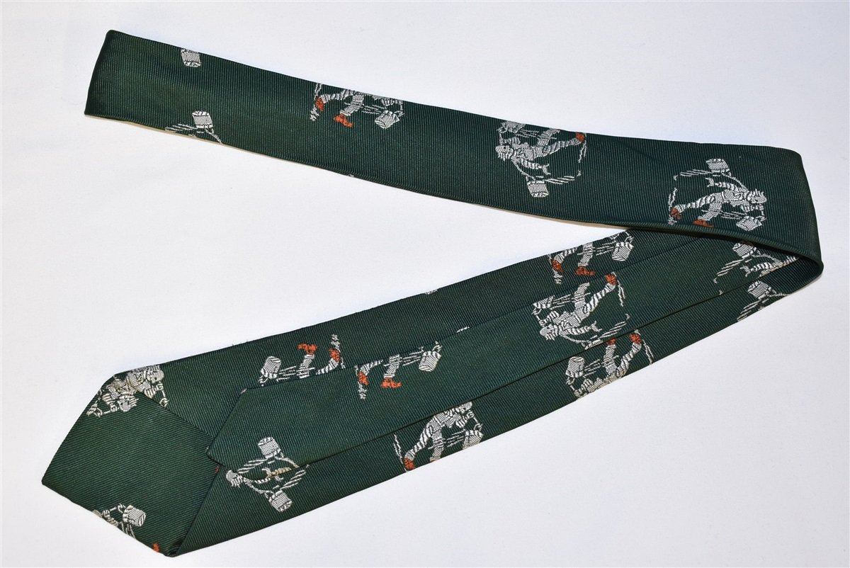 80s Dark Green Farmer Man Jacquard Necktie