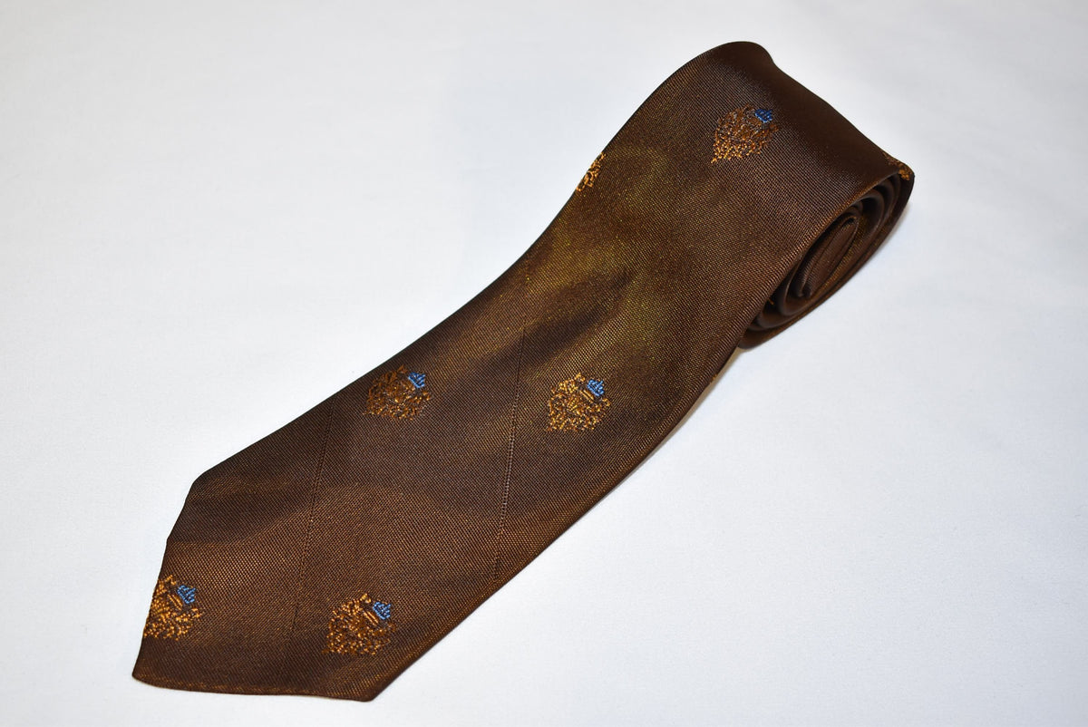 60s Brown Gold Royal Crown Motif Necktie