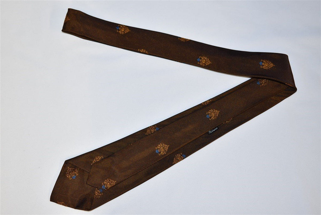 60s Brown Gold Royal Crown Motif Necktie