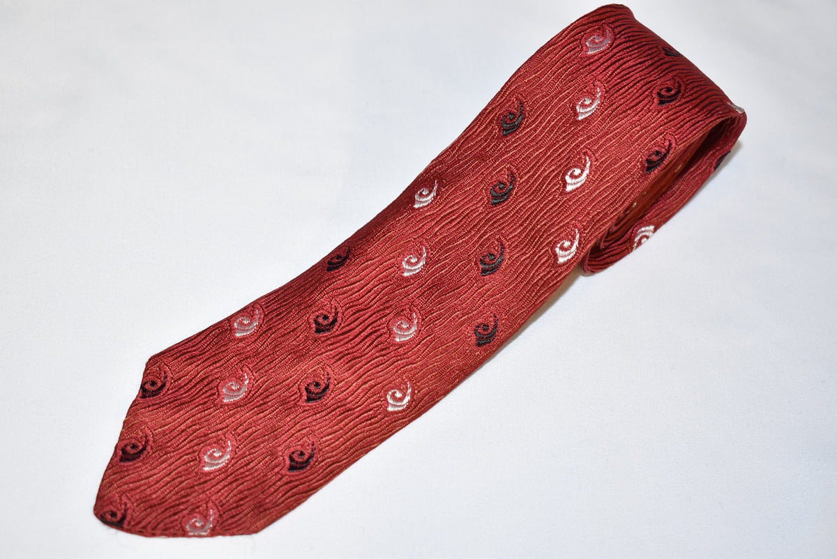 50s Red Black White Swirl Motif Necktie