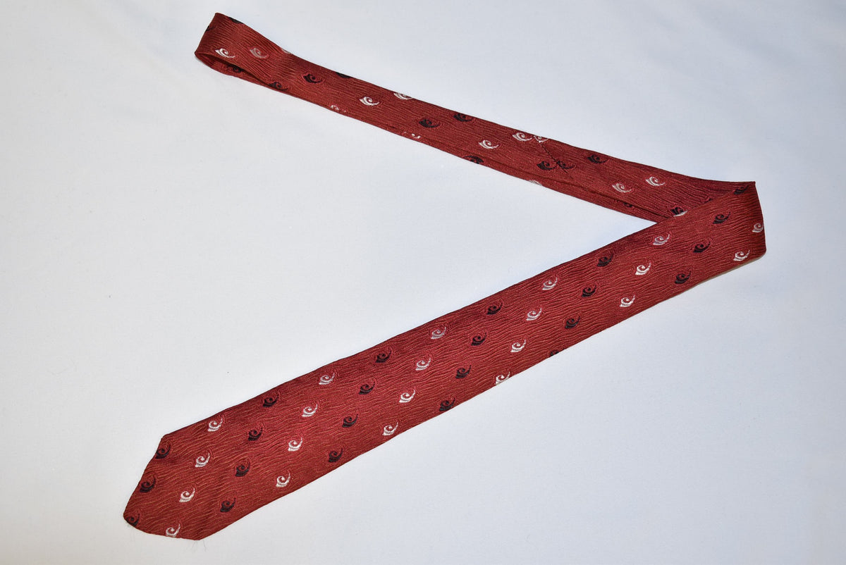 50s Red Black White Swirl Motif Necktie