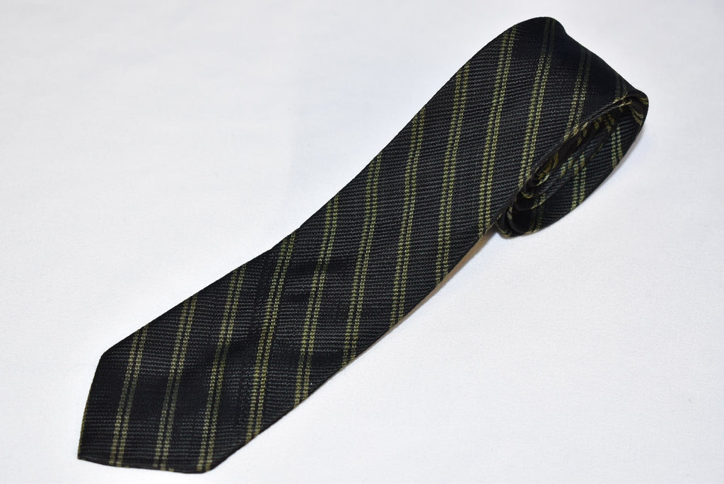 50s Black Green Striped Skinny Mod Basic Minimal Necktie