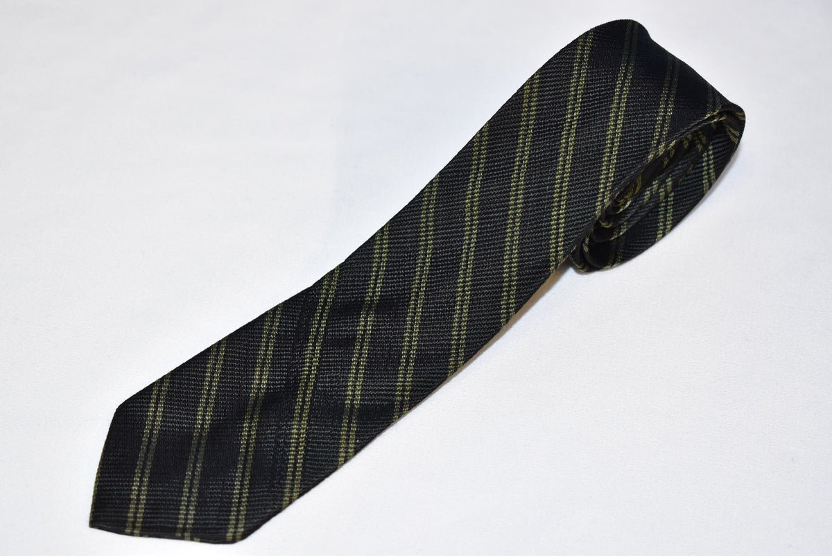 50s Black Green Striped Skinny Mod Basic Minimal Necktie