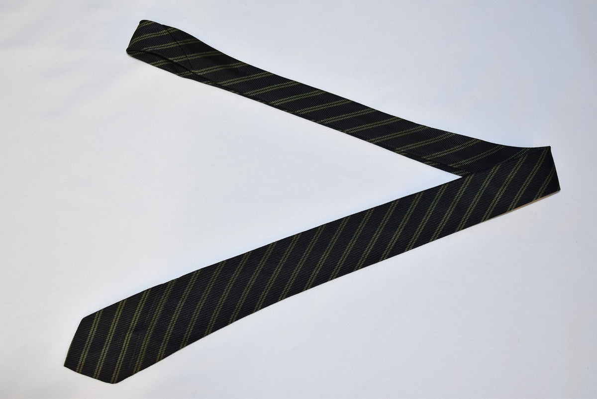 50s Black Green Striped Skinny Mod Basic Minimal Necktie