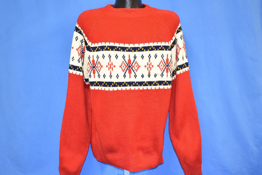 80s JC Penney Red Snowflake Zigzag Sweater Medium
