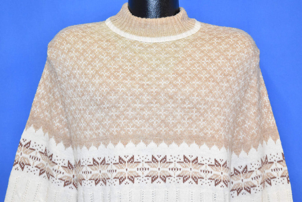 80s Beige White Criss Cross Snowflake Sweater Medium