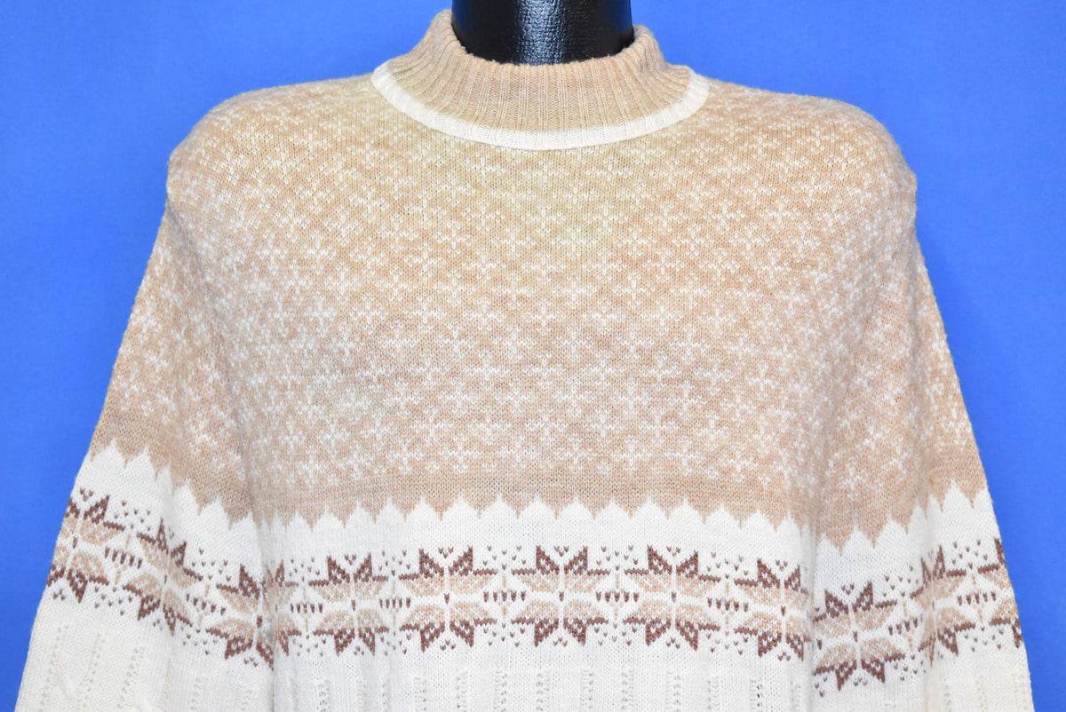 80s Beige White Criss Cross Snowflake Sweater Medium