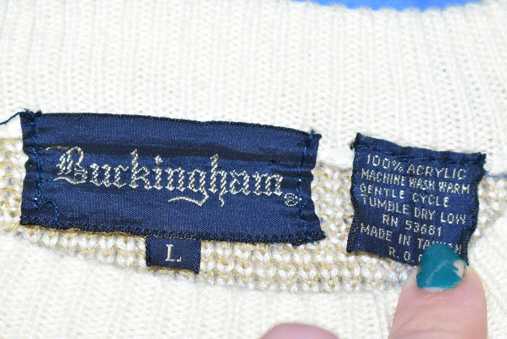 80s Buckingham Snowflake Zigzag Diamond Pullover Sweater Medium