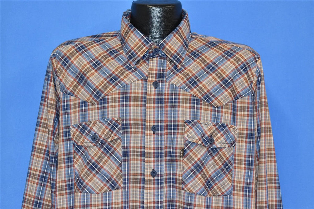 80s Levis Plaid Brown Blue Red Button Shirt Large product image 1