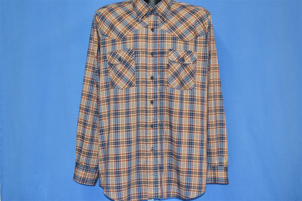 80s Levis Plaid Brown Blue Red Button Shirt Large product image 2