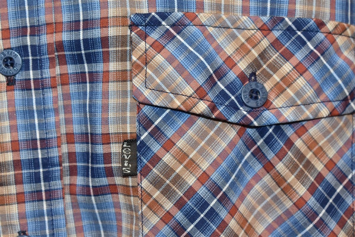 80s Levis Plaid Brown Blue Red Button Shirt Large product image 3