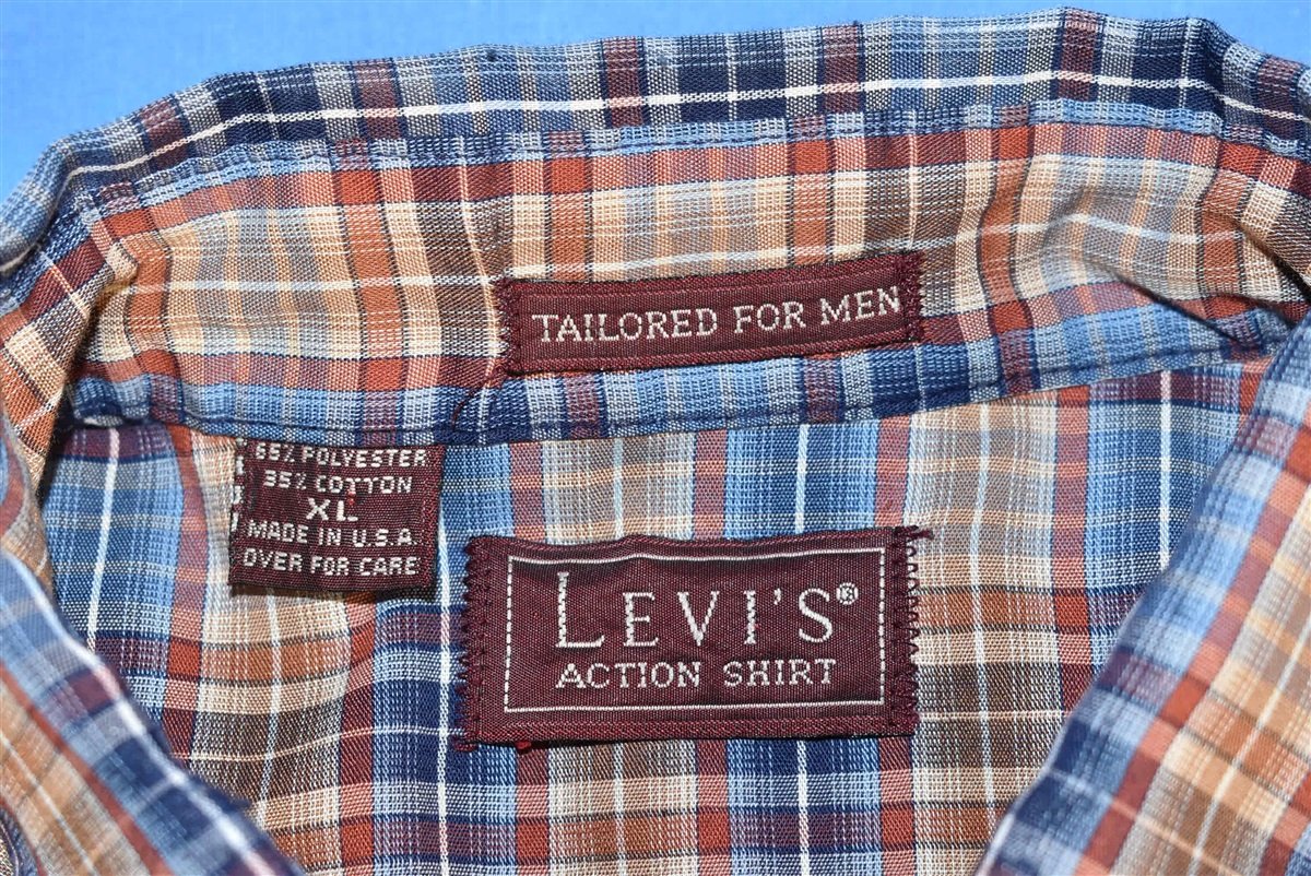80s Levis Plaid Brown Blue Red Button Shirt Large product image 4