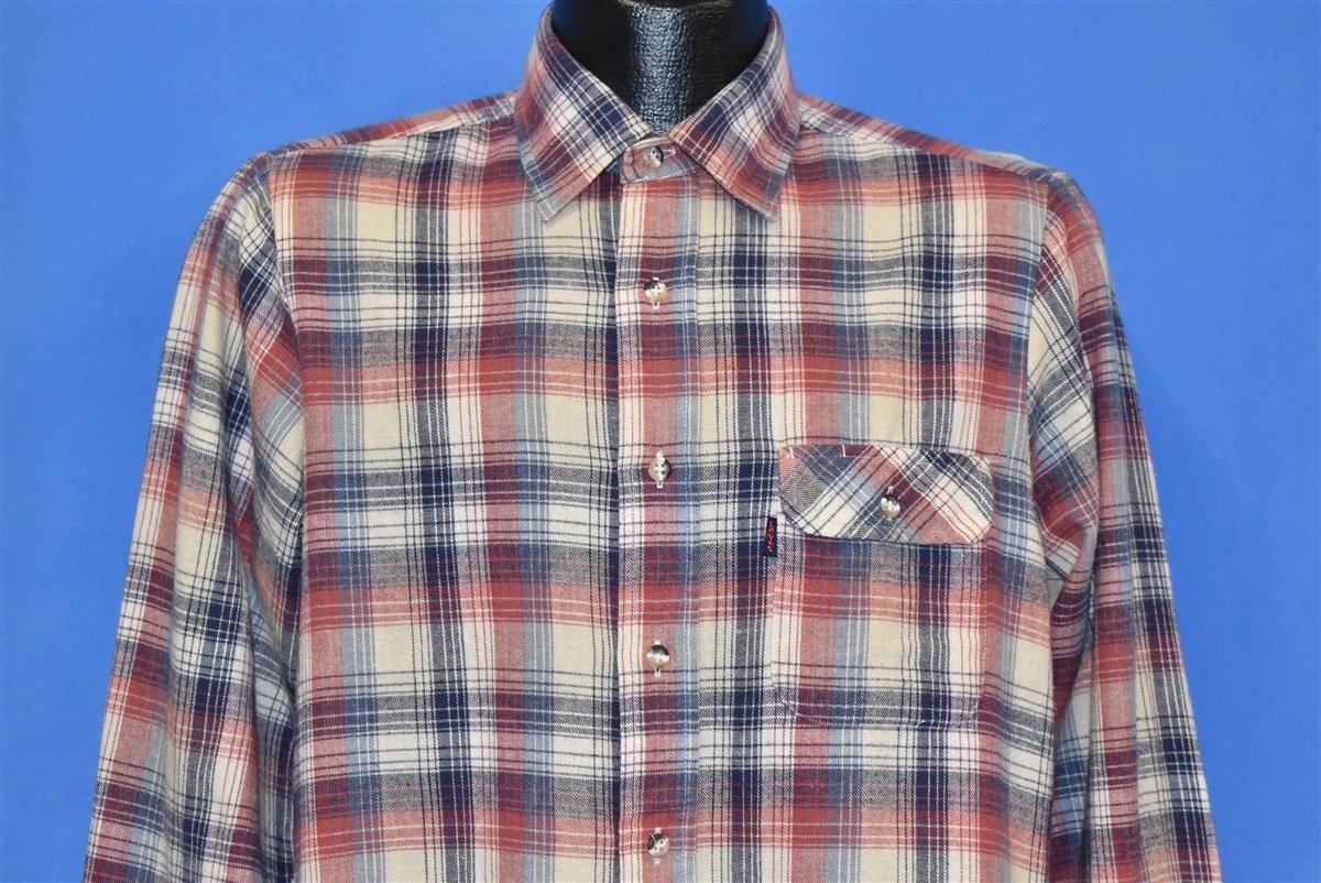 80s Levis Plaid Red White Blue Flannel Shirt Medium product image 1