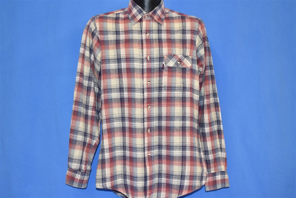80s Levis Plaid Red White Blue Flannel Shirt Medium product image 2