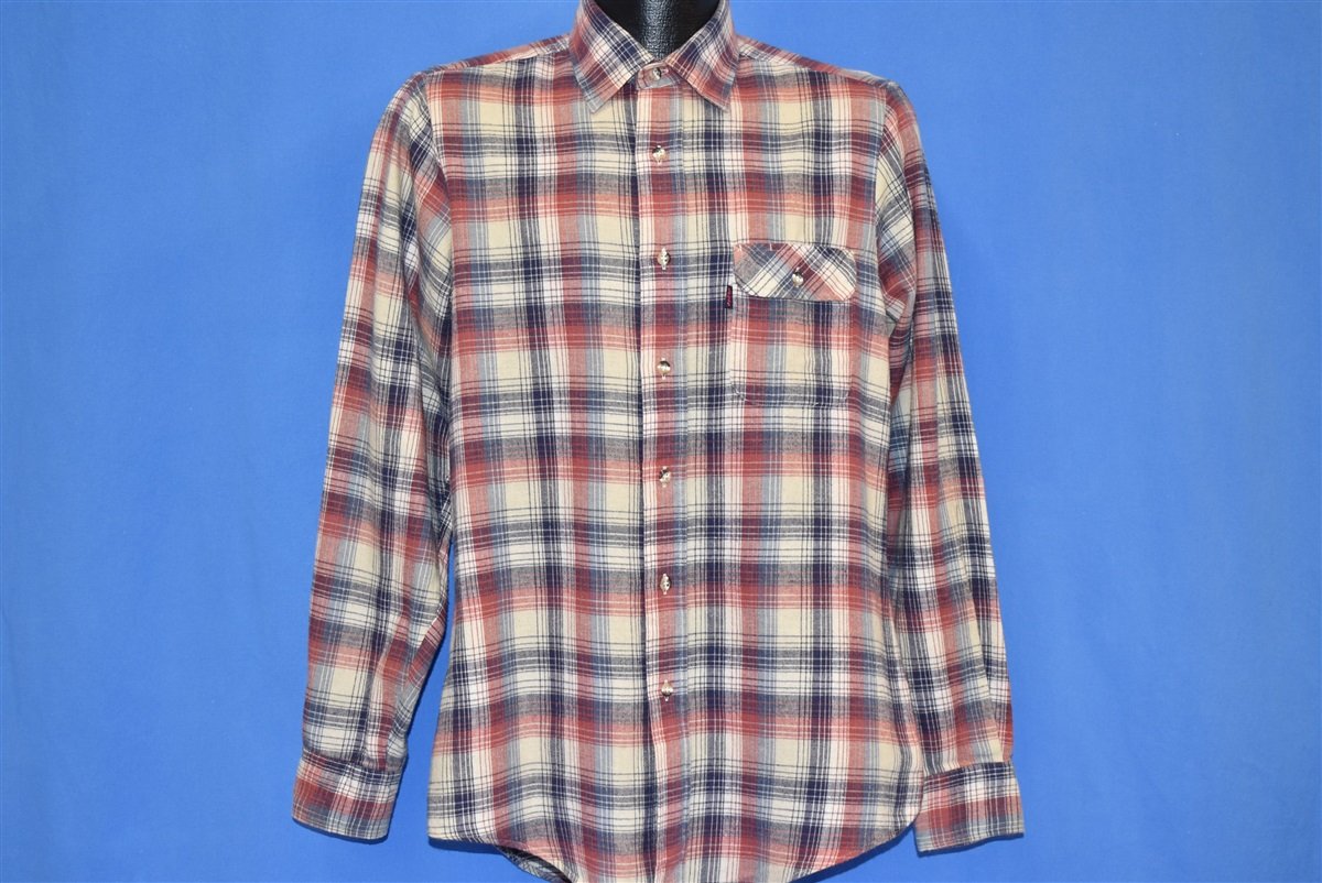 80s Levis Plaid Red White Blue Flannel Shirt Medium product image 2