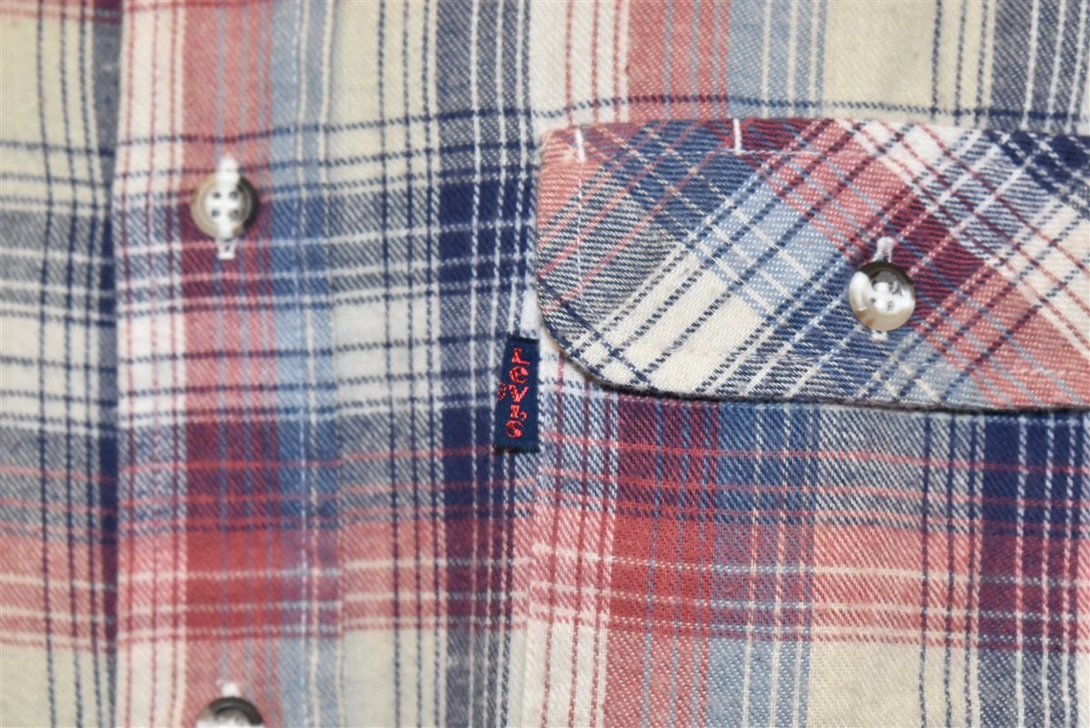 80s Levis Plaid Red White Blue Flannel Shirt Medium product image 3