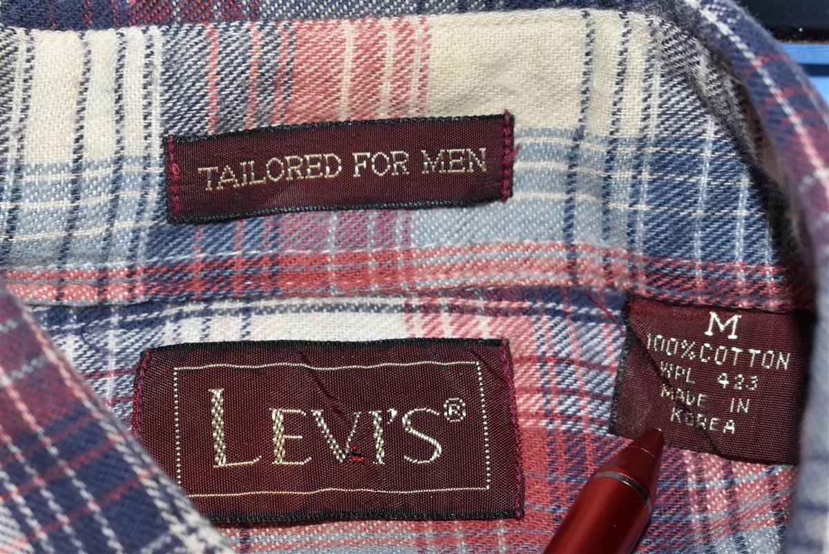 80s Levis Plaid Red White Blue Flannel Shirt Medium product image 4