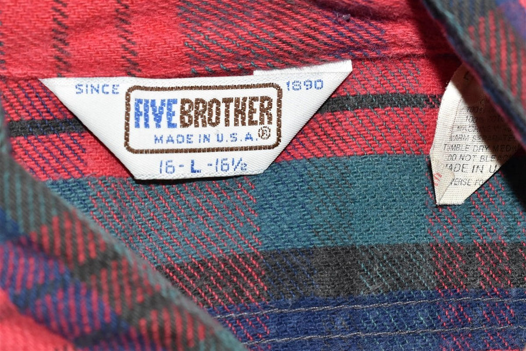 80s Five Brother Flannel Red Green Plaid Shirt Large product image 3
