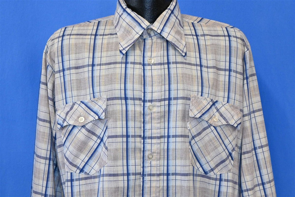 80s Levis Plaid Off White Blue Button Down Shirt Extra Large product image 1