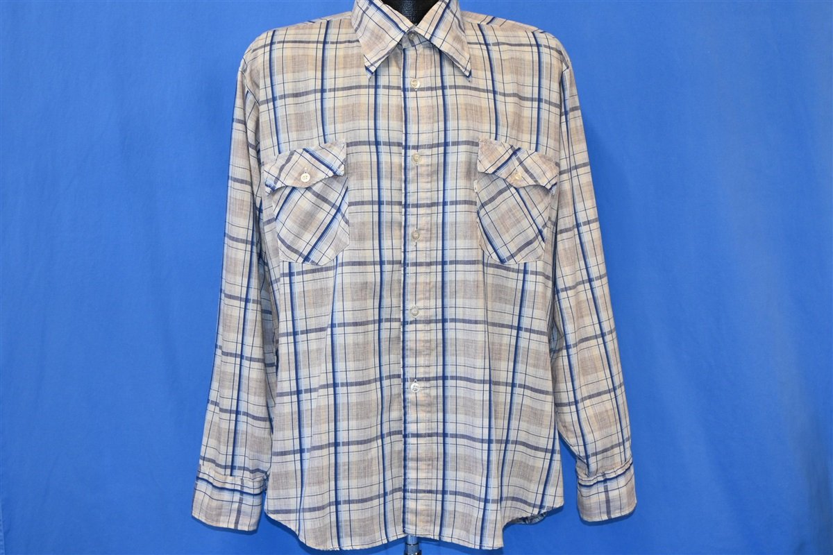 80s Levis Plaid Off White Blue Button Down Shirt Extra Large product image 2