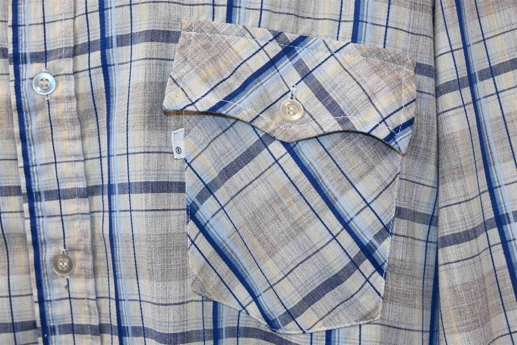 80s Levis Plaid Off White Blue Button Down Shirt Extra Large product image 3
