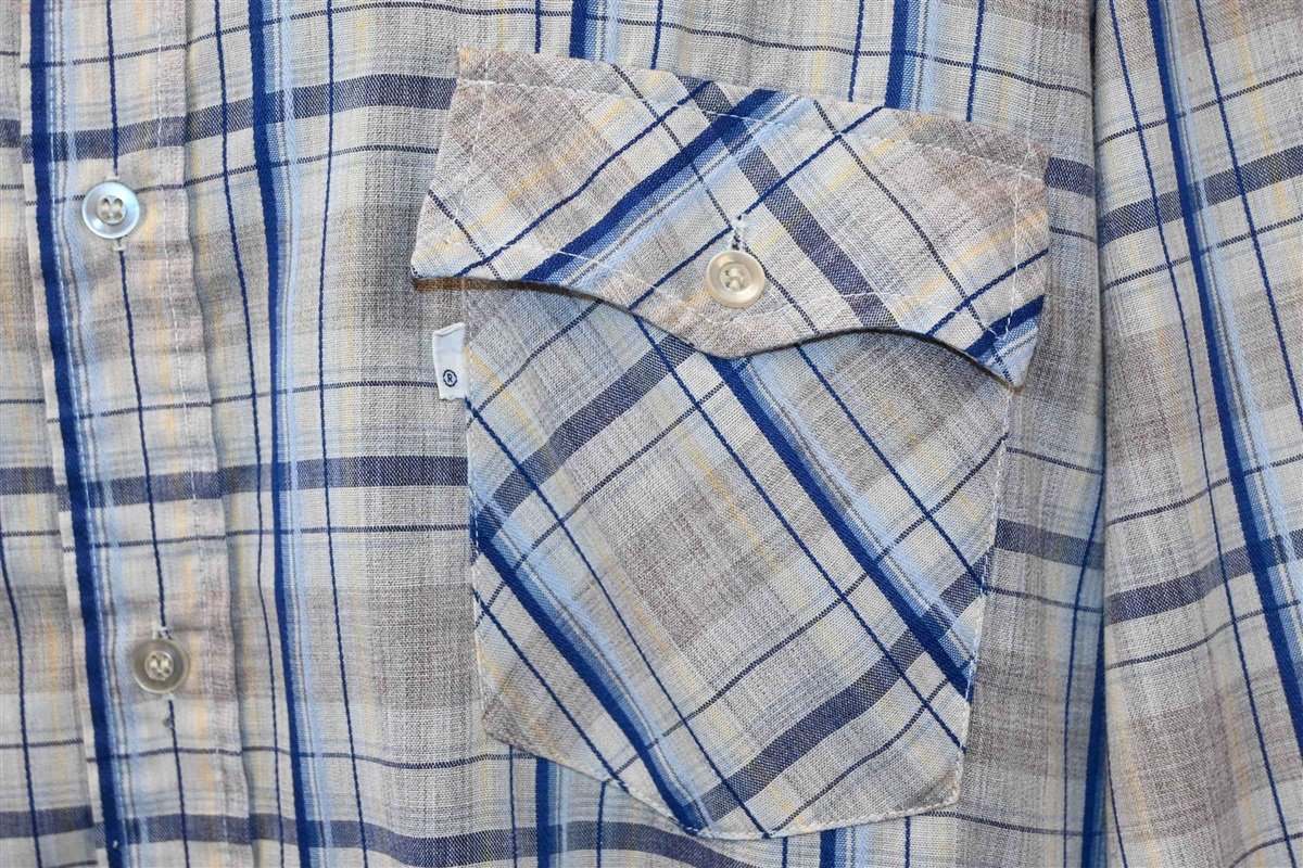 80s Levis Plaid Off White Blue Button Down Shirt Extra Large product image 3
