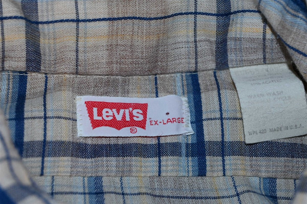 80s Levis Plaid Off White Blue Button Down Shirt Extra Large product image 5
