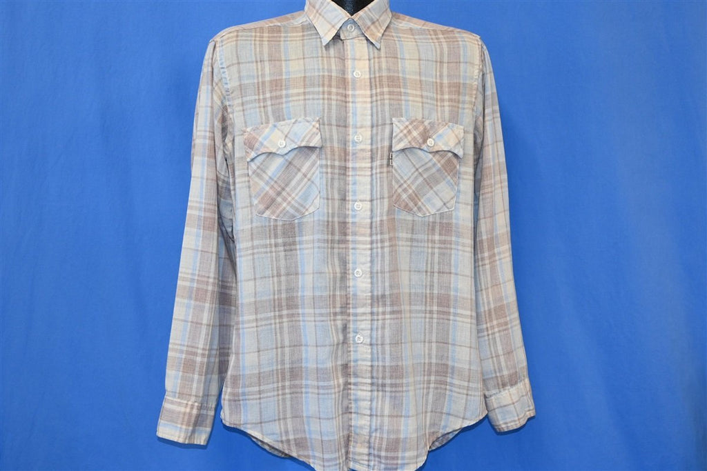 80s Levis Plaid Off White Brown Shirt Medium product image 2