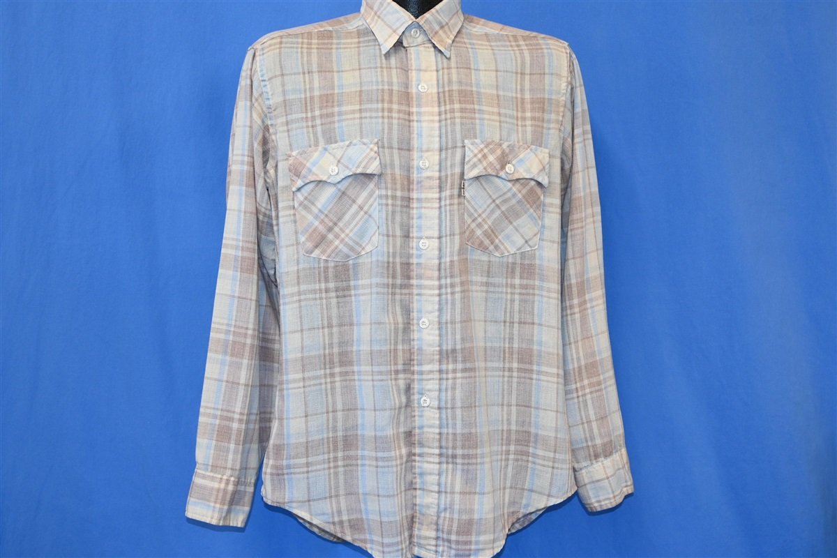 80s Levis Plaid Off White Brown Shirt Medium product image 2