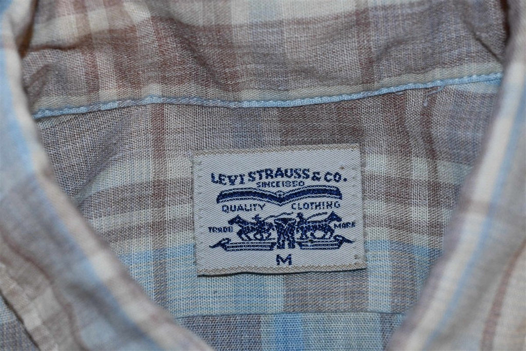 80s Levis Plaid Off White Brown Shirt Medium product image 4