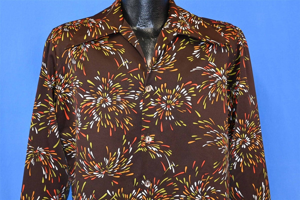 70s Disco Big Collar Brown Fireworks Shirt Medium product image 1