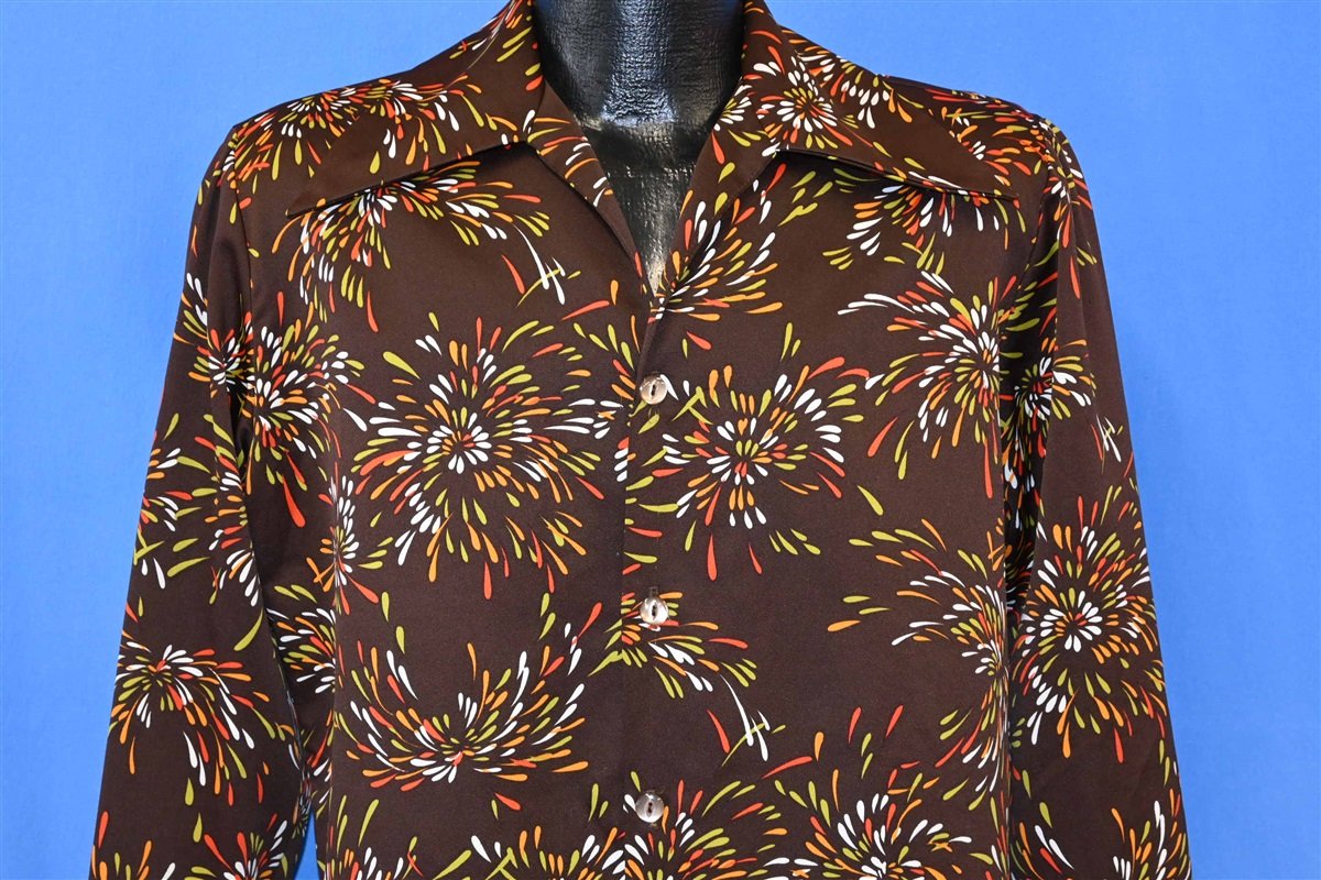 70s Disco Big Collar Brown Fireworks Shirt Medium product image 1