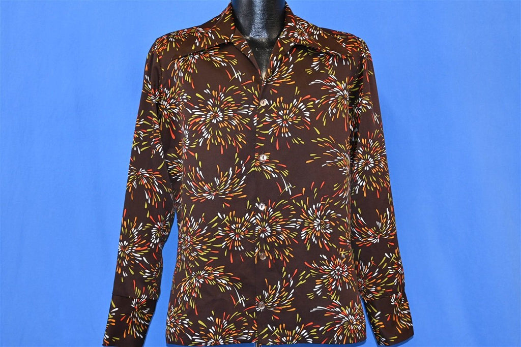 70s Disco Big Collar Brown Fireworks Shirt Medium product image 2