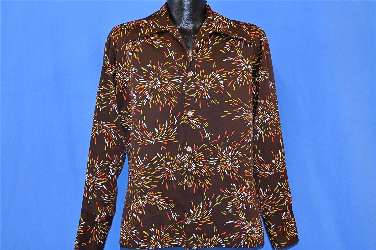 70s Disco Big Collar Brown Fireworks Shirt Medium product image 2