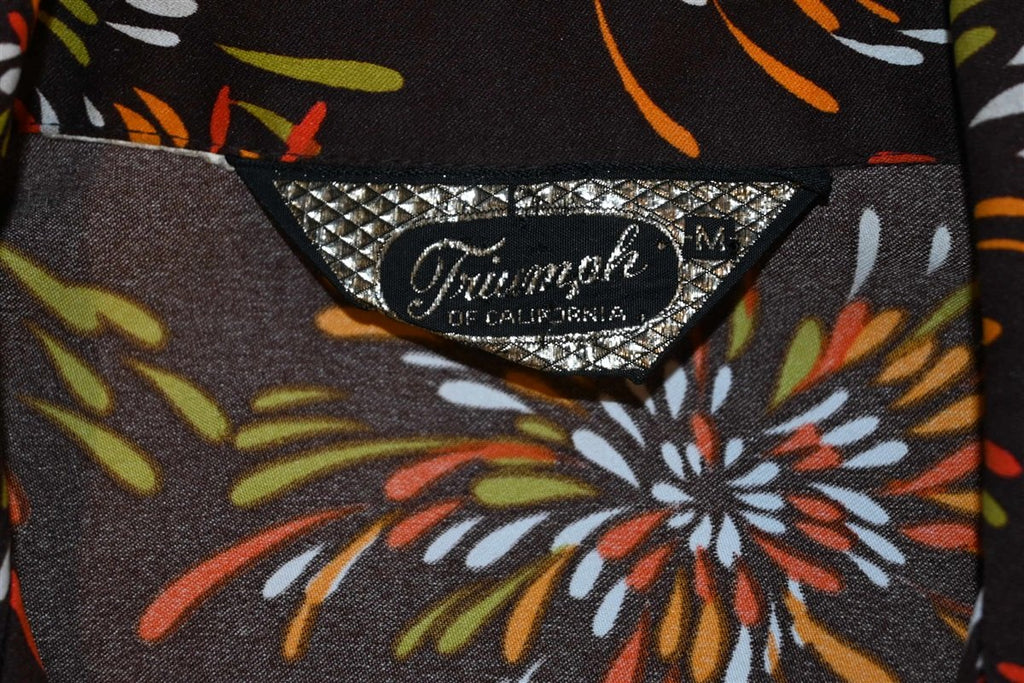 70s Disco Big Collar Brown Fireworks Shirt Medium product image 4