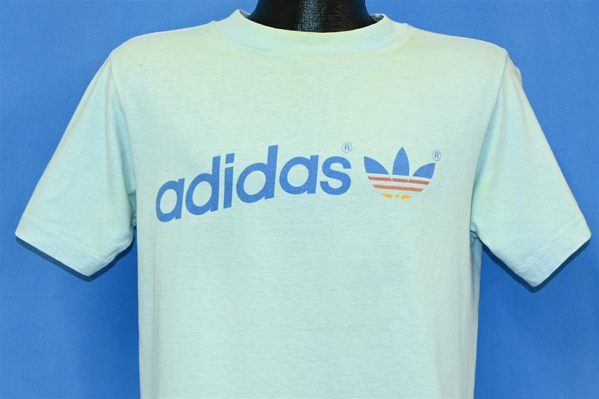 70s Adidas Trefoil Spellout Logo Light Blue t-shirt Medium product image 1