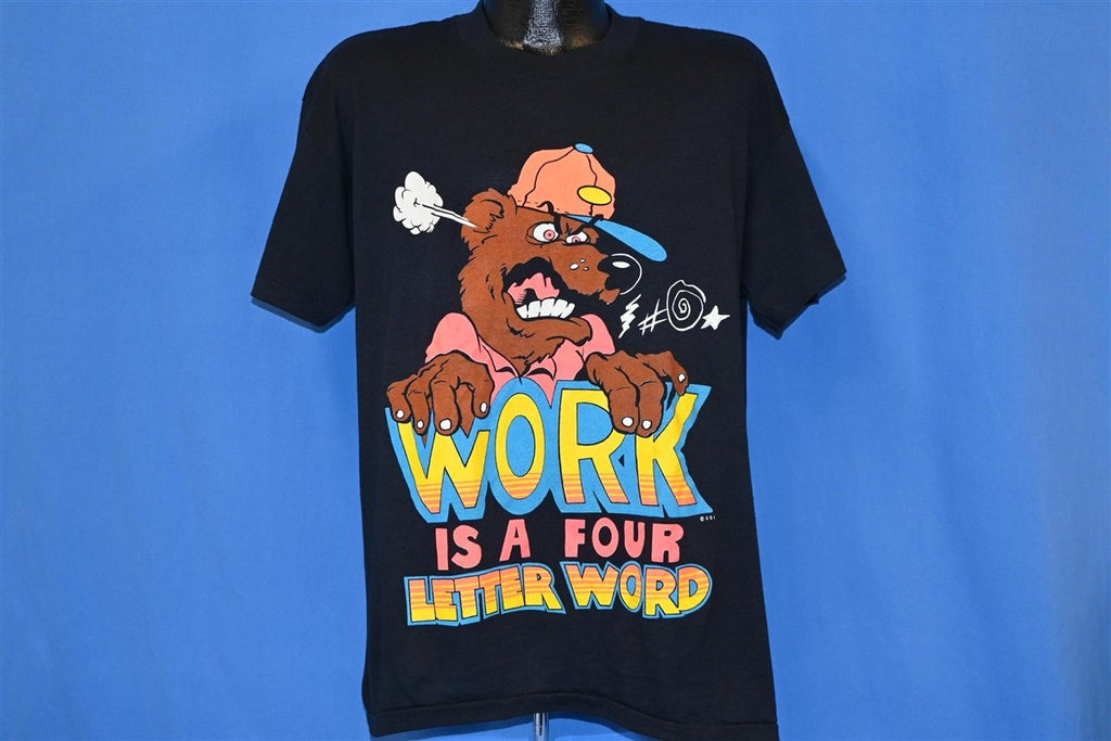 90s Work is a Four Letter Word Funny Cartoon t-shirt Large product image 2