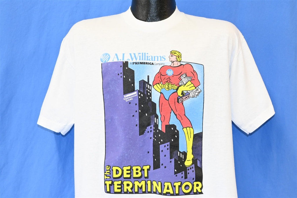 90s Debt Terminator Primerica Superhero Spoof t-shirt Large product image 1