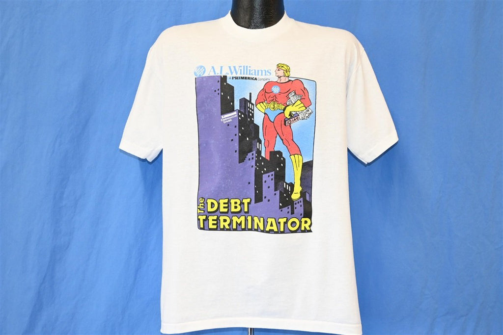 90s Debt Terminator Primerica Superhero Spoof t-shirt Large product image 2