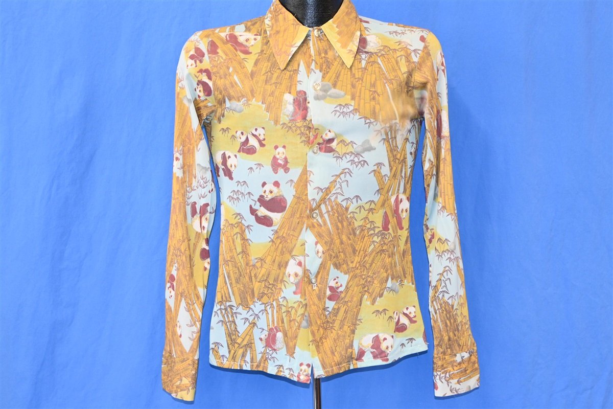 70s Panda Bears Bamboo Big Collar Disco Shirt Small product image 2