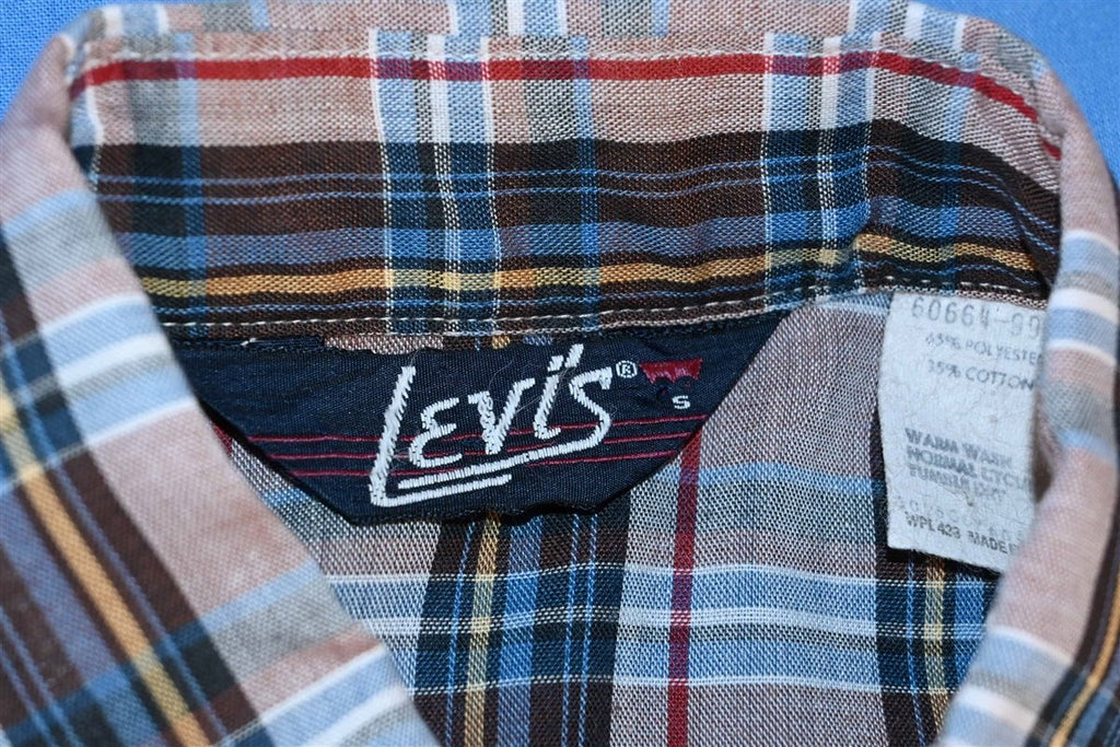 80s Levis Plaid Blue Pink Tapered Shirt Small product image 3
