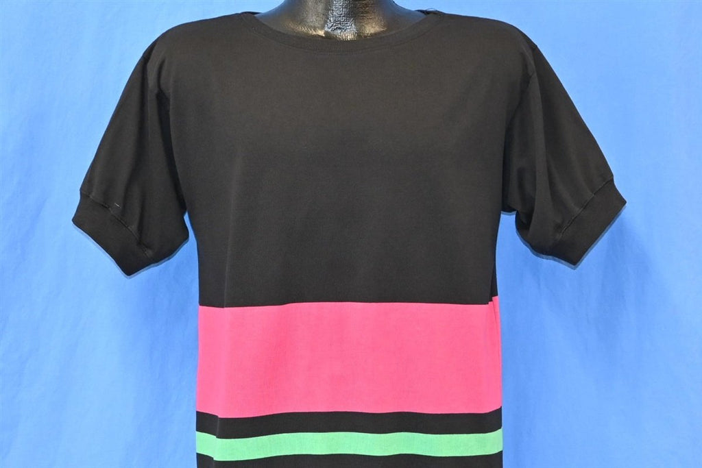 80s Black Pink Green Striped Skate Surf t-shirt Medium product image 1