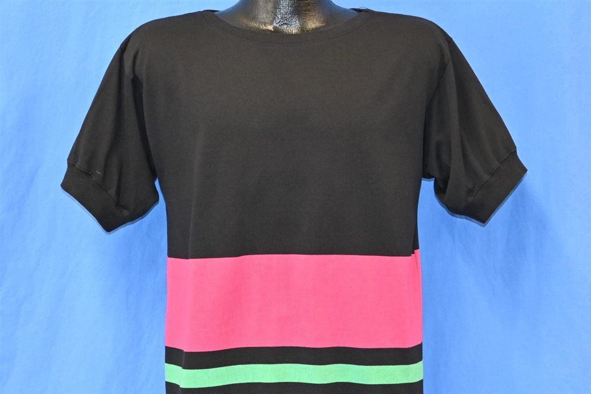 80s Black Pink Green Striped Skate Surf t-shirt Medium product image 1