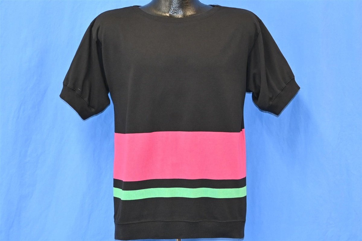 80s Black Pink Green Striped Skate Surf t-shirt Medium product image 2