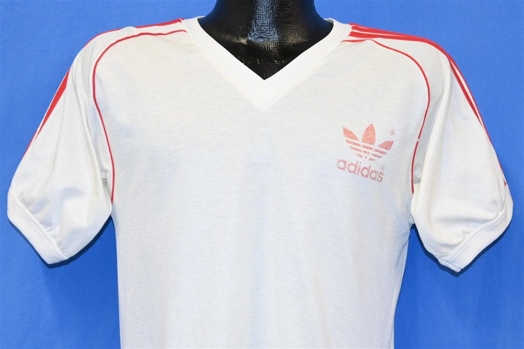 80s Adidas Jersey Trefoil Three Stripe V-neck t-shirt Medium product image 1
