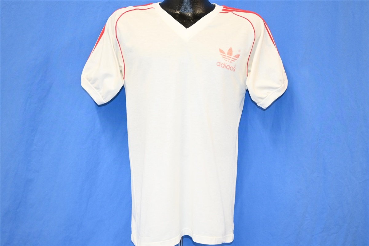 80s Adidas Jersey Trefoil Three Stripe V-neck t-shirt Medium product image 7