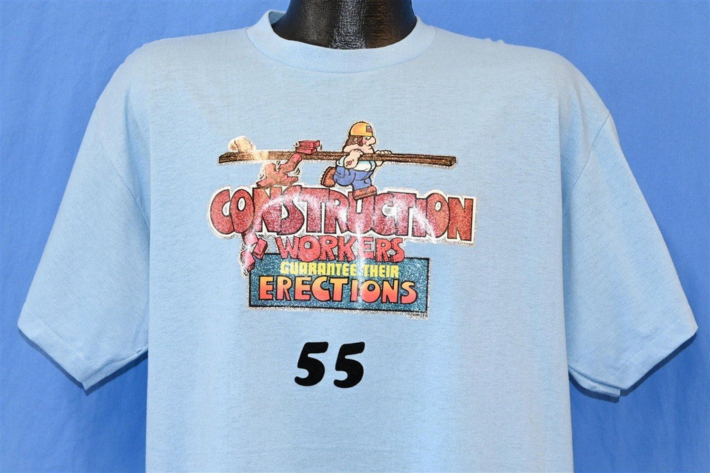 80s Construction Workers Guarantee Erections t-shirt Large product image 1